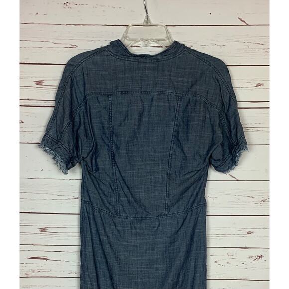TRINA TURK Women's XS Extra Small Blue Denim Lyocell Linen Short Sleeve Dress - Picture 9 of 11